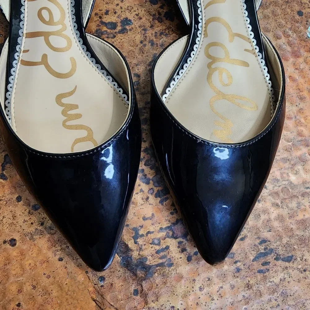 Black Patent Pointed Toe D'Orsay Flats - Women